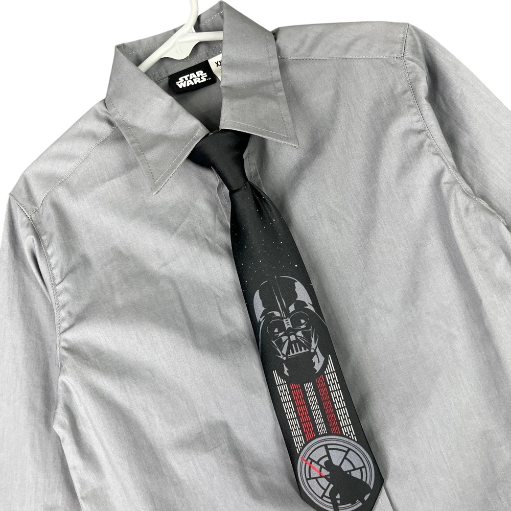 Star Wars Darth Vader Graphic Tie Button Down Formal Dress Shirt Boys XXS 4/5